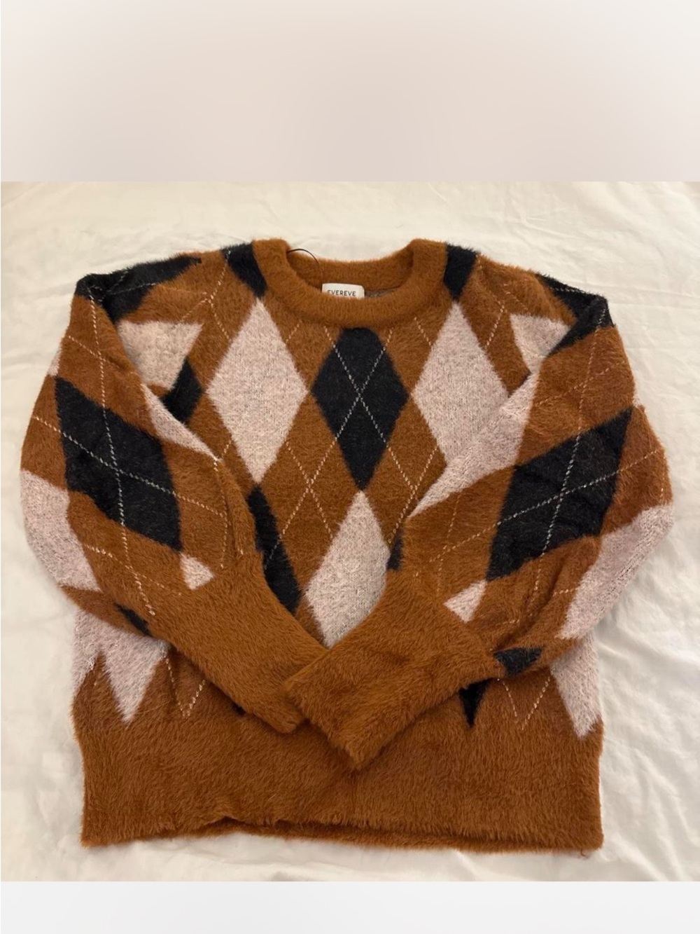 Evereve Cozy Argyle Crewneck Sweater - Brown/Black/Cream